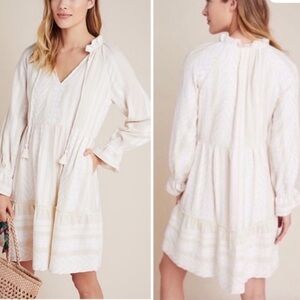 Anthropologie Maeve womans boho Dominique Cream Women's mini Dress size L